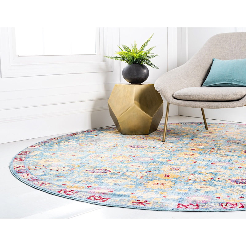 Tapis bleu / crème Donminique Southwestern, Rond 8 pi