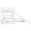 Lit simple au-dessus d'un lit superposé blanc avec glissade et côté réglable, construction en pin massif, convient aux espaces restreints, conception de style lignes grises, lit sans sommier requis, structure de finition,