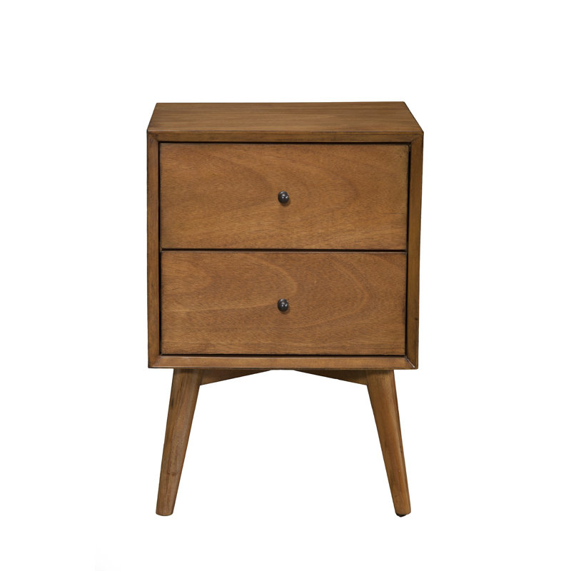 Century Modern Wood 2 Drawer Nightstand, Brown
