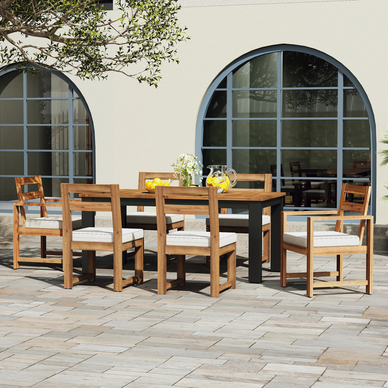 Ensemble repas de patio 7 pièces avec fauteuils et chaises d'appoint, Noir