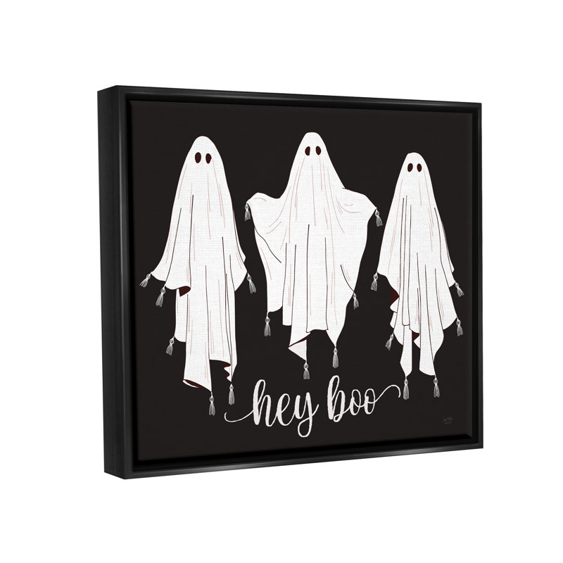 «Hey Boo Three Ghost», impression encadrée sur bois, Cadre flottant noir de jais, H 17 po x l 21 po x P 1,7 po