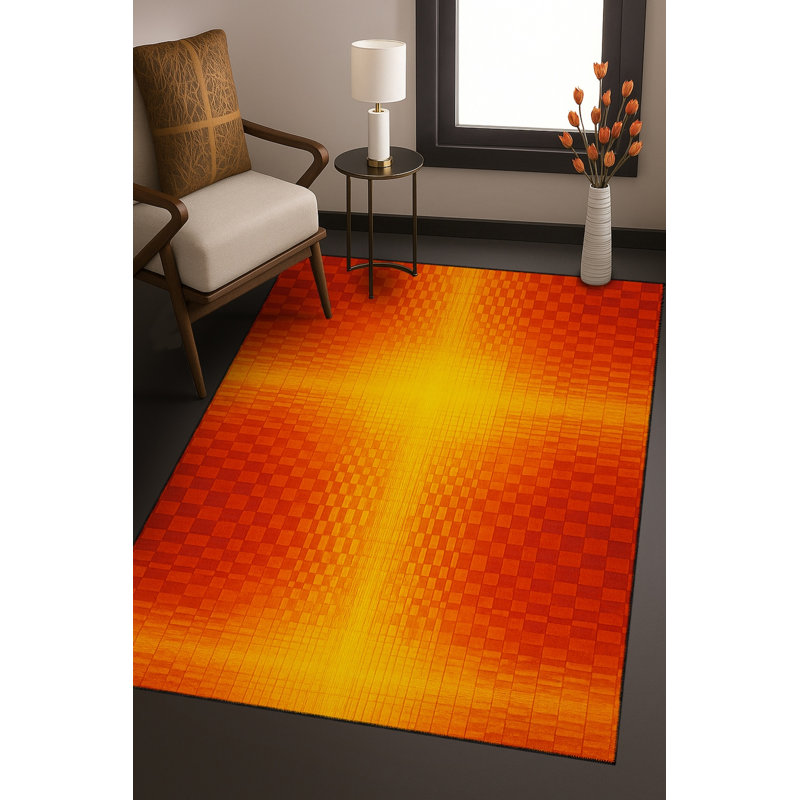 Tapis bleu tissé lavable rétro Mosso, 2 pi 6 po x 4 pi 11 po