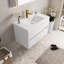 Armoire de salle de bain 36 po avec lavabo, rangement spacieux et spacieux, comptoir de salle de bain flottant en résine hygiénique blanc brillant et tiroirs à fermeture en douceur