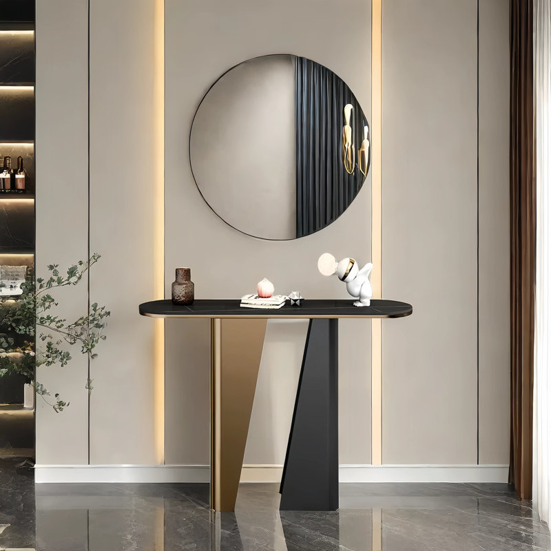 Console de style italien de luxe, H 33,5 po x l 39,4 po x P 13,8 po, Noir, noir, noir, noir
