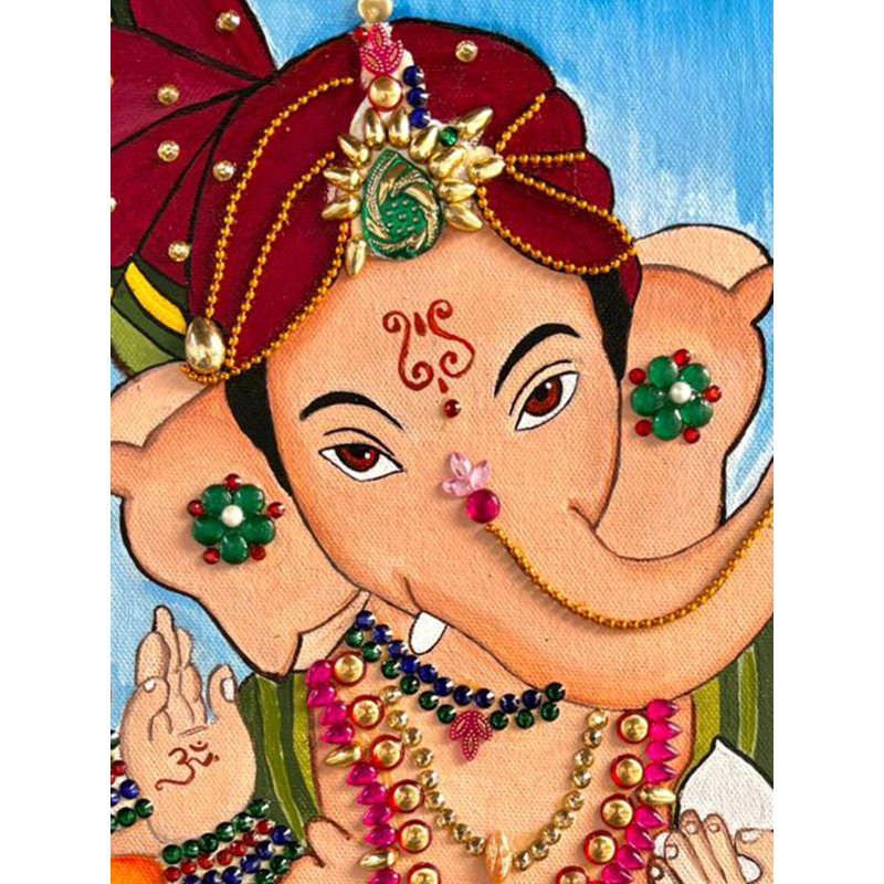 «Lord Ganesha», peinture acrylique sur toile - œuvre d'art contemporain indien de 16 po x 12 po par Bhavya Murarka