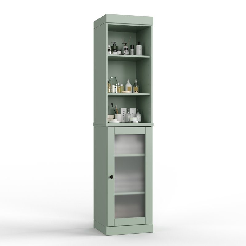100% Solid Wood 16.5" Bathroom Storage Cabinet with Frosted Glass Doors and Adjustable Shelves, Sage