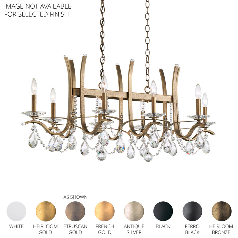 Vesca 8 Light 46in Rectangular Chandelier in Heirloom Bronze with Clear Radiance Crystals, White, Chinese (K9)