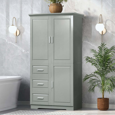 Tall And Wide Storage Cabinet With Doors For Bathroom/Office, Three Drawers