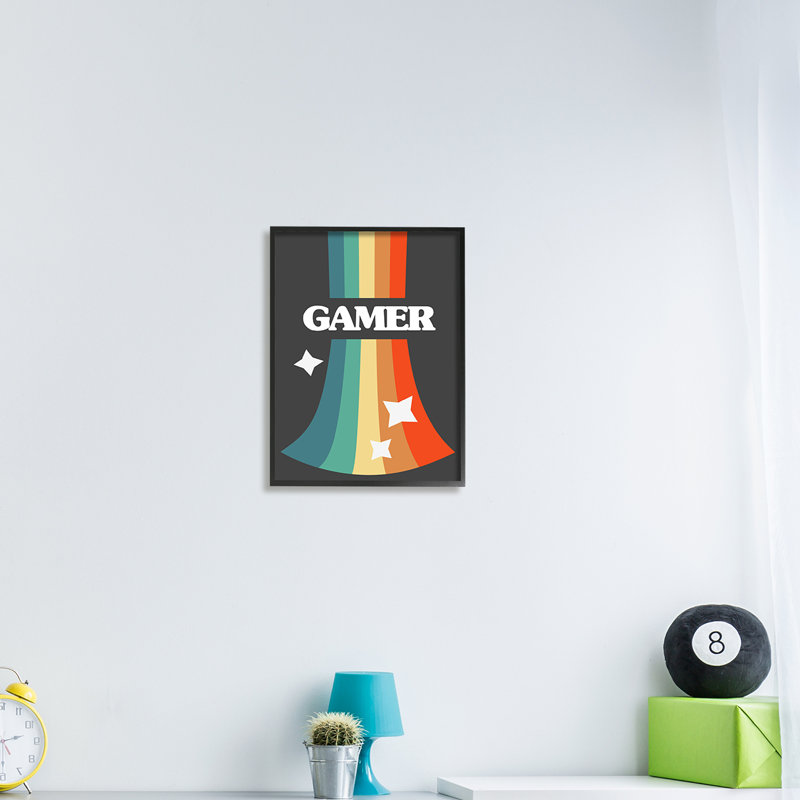 Vidéo de jeu vidéo rétro arc-en-ciel, H 20 po x l 16 po, Giclée encadrée noir minuit