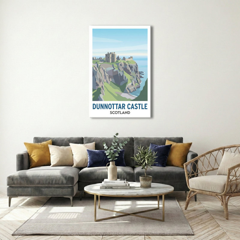 Dunnottar Castle, Scotland - Romantic Cliffside Travel Poster. Giclee Print On Wrapped Canvas. Wall Art, Home Decor - Castles & Palaces, Scotland - Wrapped Canvas Print