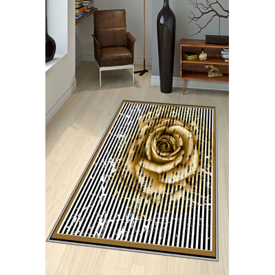 Stylish Woven Carpet (4.6 x 7.2 Feet), 100% Polyester, 0.4 in Pile Height | Antibacterial, Non-Slip Underside, Machine Washable | 3D Digital Print Design | Perfect for Living Room, Bedroom, & Dining Areas