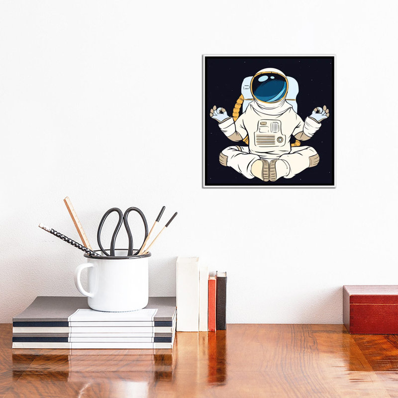 Astronaut And Meditation par - Toile tendue, H 12 po x l 12 po x P 1,5 po, Toile avec cadre blanc