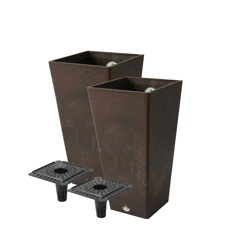 Cara Composite Pot Planter Set with Water Trays, Brown