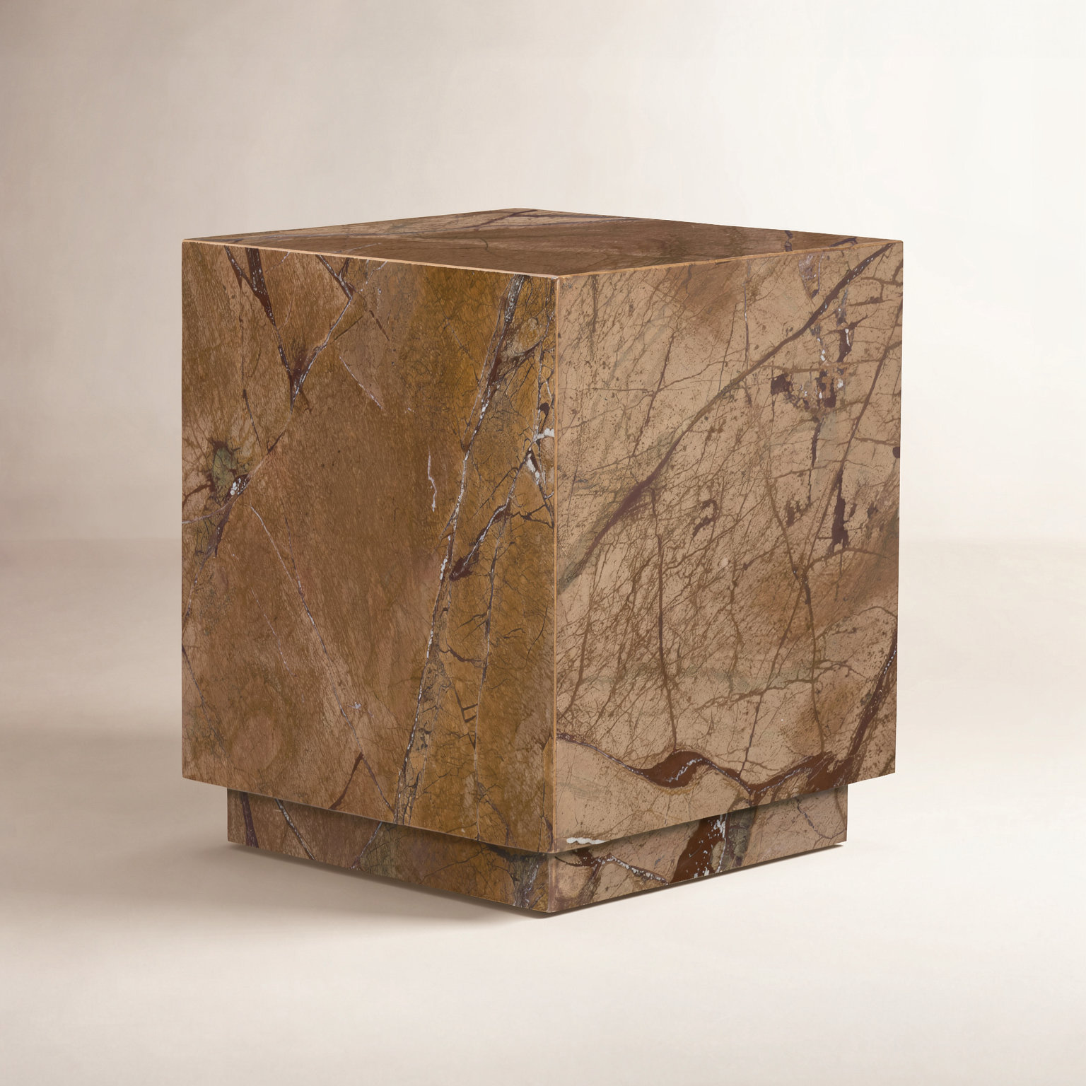 15" Genuine Marble End Table, Brown
