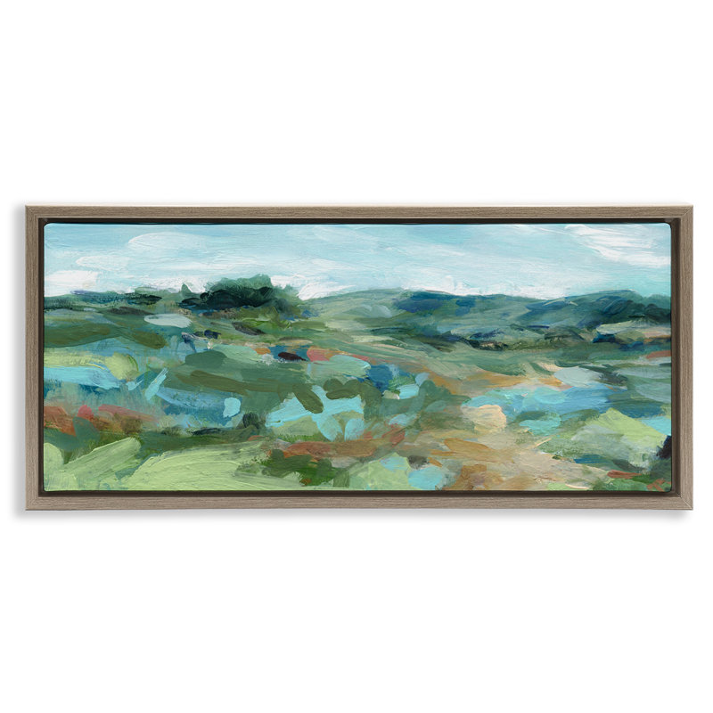 Painterly Landscape Greenery Floating Frame, design by Carol Robinson, Montalcino Elm Floater Frame, 14" H x 31" W
