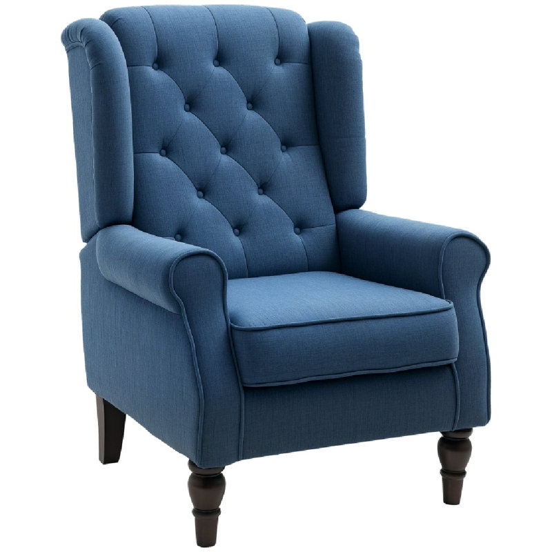Wingback Accent Chair, Retro Upholstered Button Tufted Occasional Chair For Living Room And Bedroom,, Blue