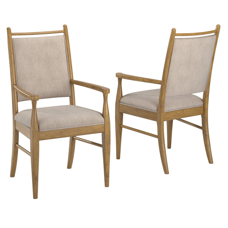 Cipolla Wood Finish Beige Fabric Arm Chair, Oak Wood