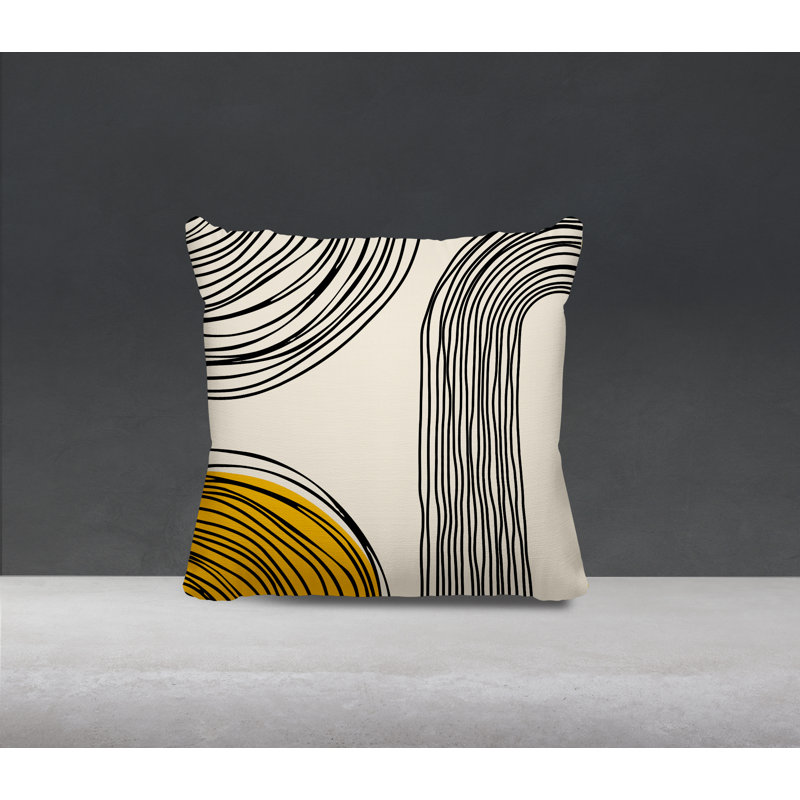 Coussin décoratif réversible intérieur / extérieur Cassie, H 19 po x l 19 po, Jaune / crème / noir