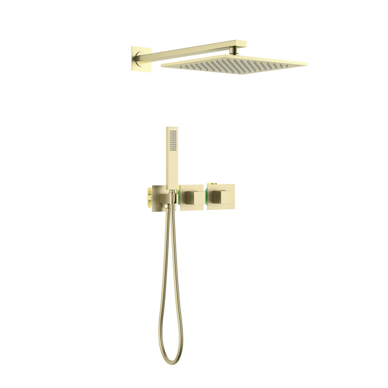 Thermostatic Complete Shower System with Rough in-Valve, Brushed Gold