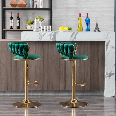 Bar Stool Set 18.7"L x 20.23"W x 30.71"H Fabric 2-Piece Green Swivel
