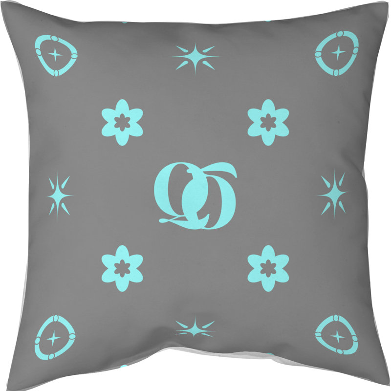 Coussin en polyester filé personnalisable 2 caractères de luxe Q Khieu Luxury, 25 po x 18 po, Tons froids turquoise et gris