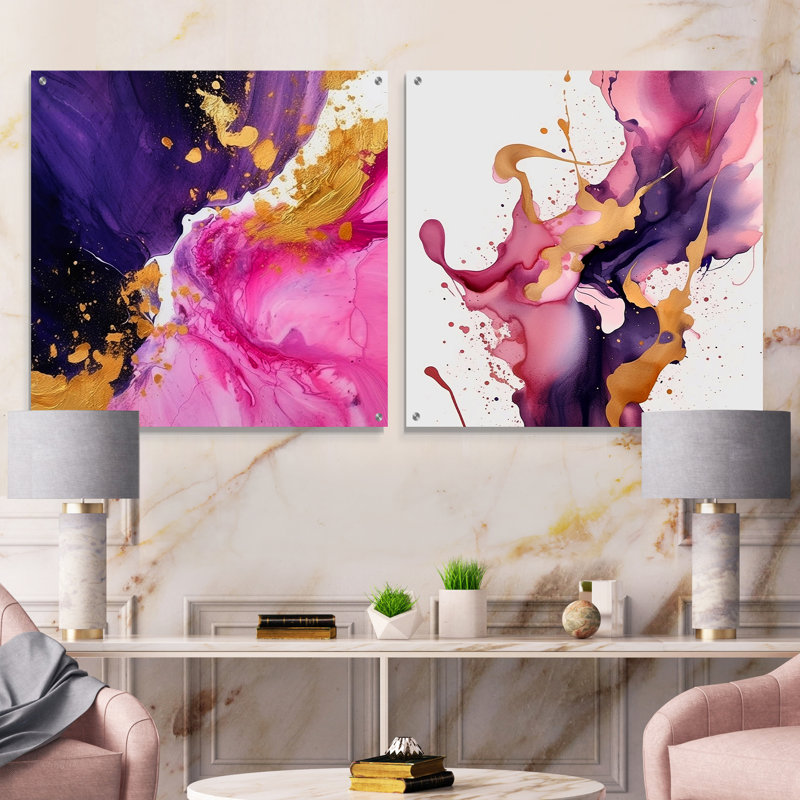Sebern - Ensemble de 2 art mural en verre et fractales, H 36 po x l 73 po
