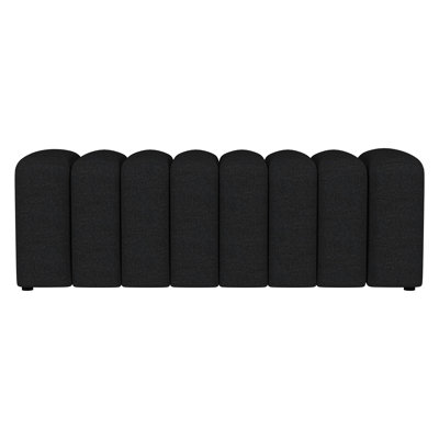 Banc sans dossier à la silhouette ondulée, couleur anthracite, pour une décoration de chambre sophistiquée, profondeur 54,73 cm, largeur 20,17 cm, hauteur 18,26 cm, poids 45,08 lb, avec revêtement texturé et petits pieds ronds.