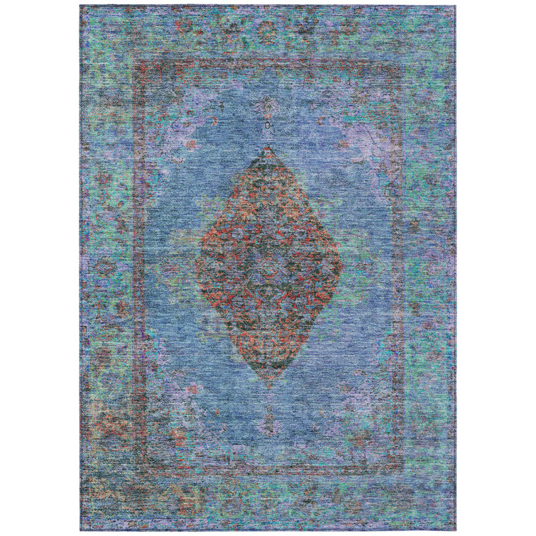 Machine Washable Indoor/Outdoor Xhevrie Blue Rug
