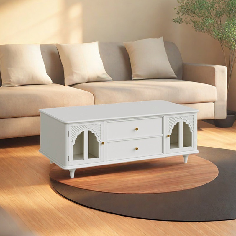 Table à thé rétro en bois massif, Blanc