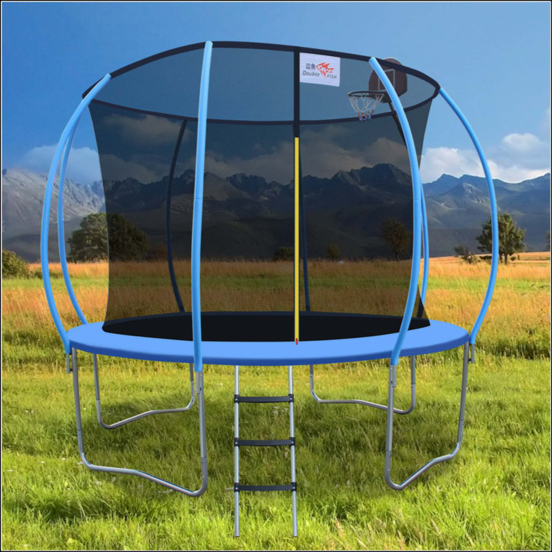 Mini trampoline de remise en forme pliable 12 pieds avec rampe pour adultes, capacité de 400 lb, cadre en fer rond, compact et portable pour les entraînements à domicile