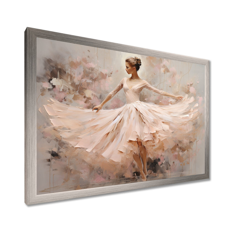 Beige or minimalisme ballerine I - impressions encadrées de ballet, H 34 po x l 44 po x P 1,5 po, Cadre argenté