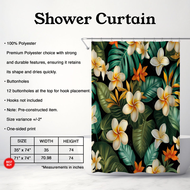 Rideau de douche 1 pièce Tropical Potpourri, H 74 po x l 71 po