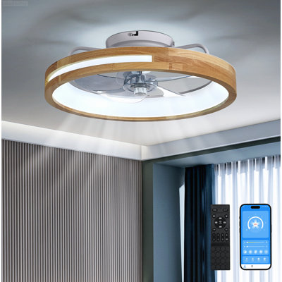 Modern Minimalist Dimmable Reversible Low-Profile Ceiling Fan with Light Wood (Model B)