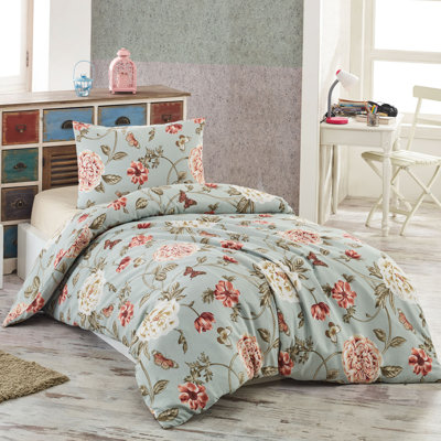 Ensemble de housse de courtepointe XXL, menthe et crème, rose cendré et vert, 61,0 x 86,6 pouces | 65% coton, 35% polyester, 120 fils au pouce carré | Lavable à la machine, housse de couette à boutons, housse de coussin (1 pièce), décoration de chambre élégante