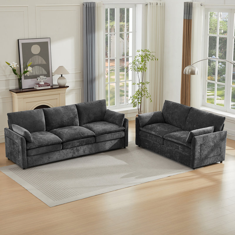 Ensemble de salon 2 pièces avec revêtement moderne, Gris foncé
