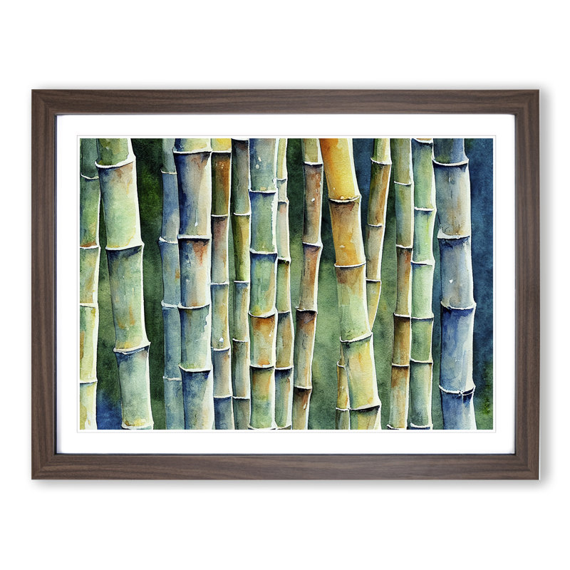 Watercolour Bamboo Forest Vol.2 - Single Picture Frame Painting, 25cm H x 34cm W x 2cm D, Walnut Framed