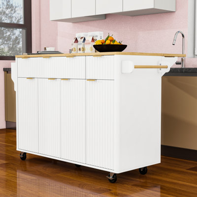Rolling Kitchen Island with Drop Leaf, Power Outlet, 3 Drawers and Adjustable Shelves