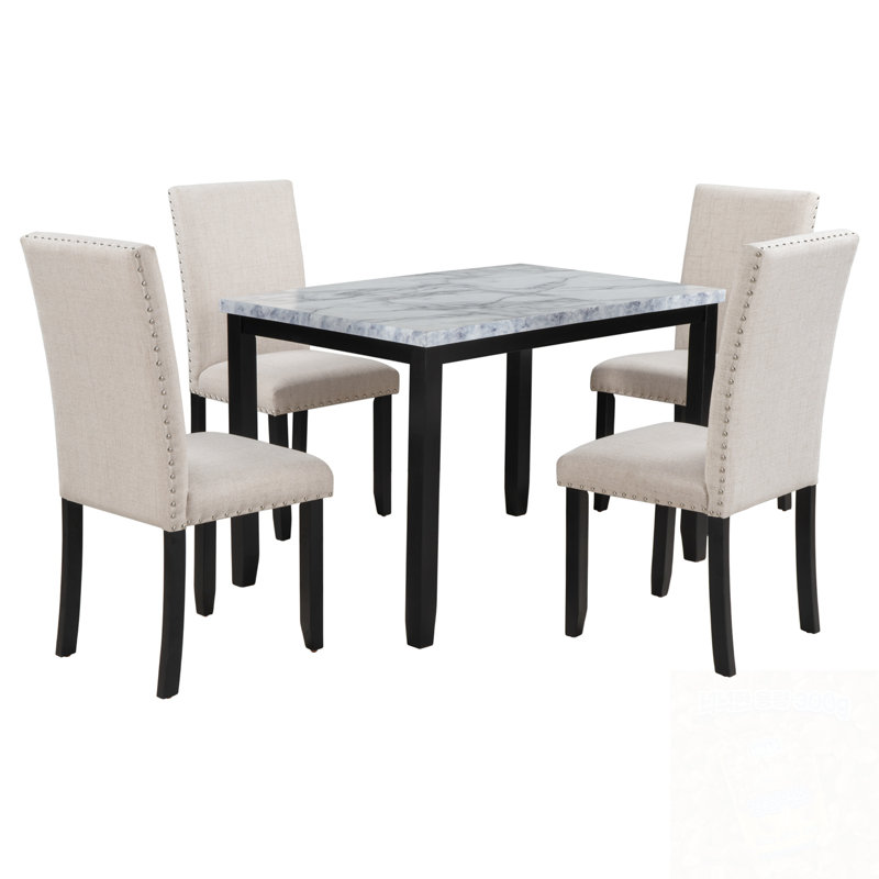 Table de salle à manger 5 pièces avec 4 chaises à coussins épais