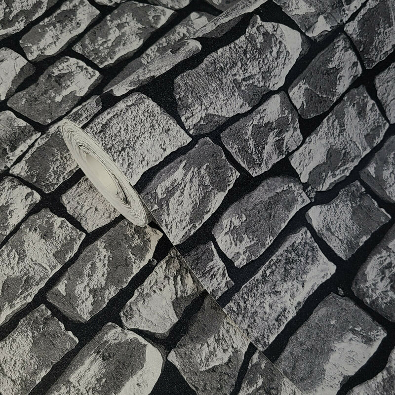 Rouleau de papier peint gris anthracite noir moderne texturé 3D