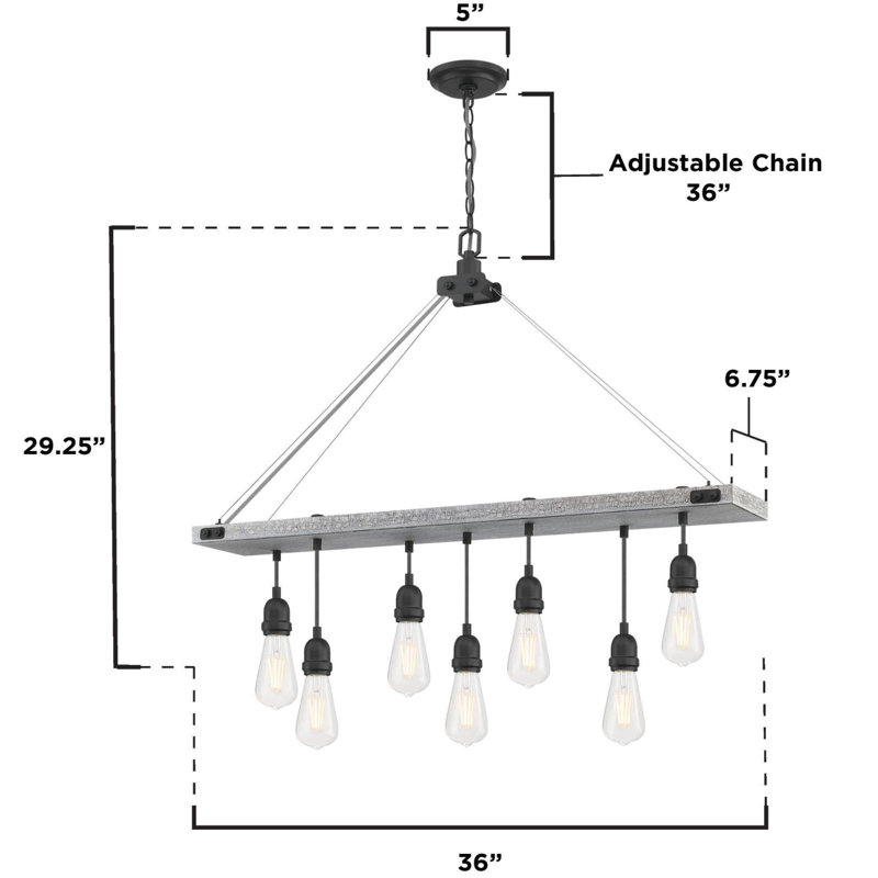 Elway Antique Ash and Gun Metal 36" Linear Chandelier