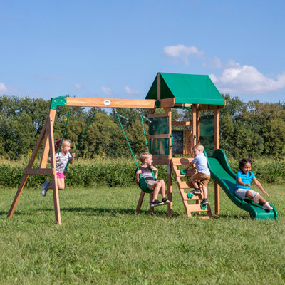 Backyard Discovery Buckley Hill Cedar Wooden Swing Set with 2 Swings and 1 Slide