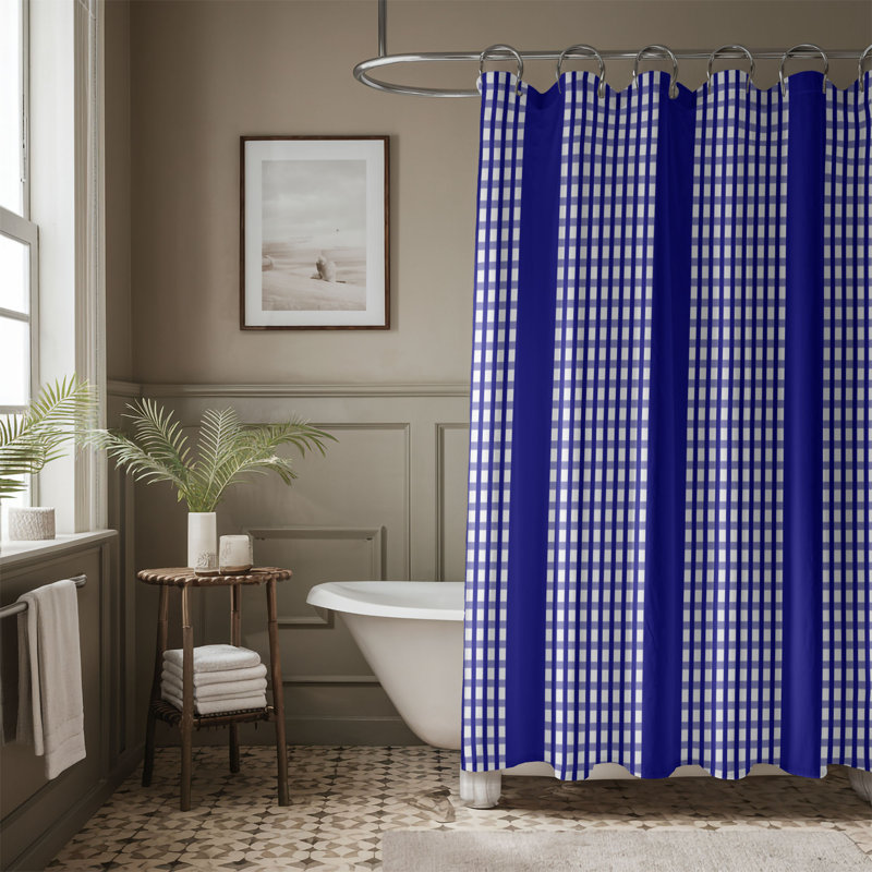 Rideau de douche bleu marine et blanc à carreaux de qualité supérieure, H 74 po x l 71 po