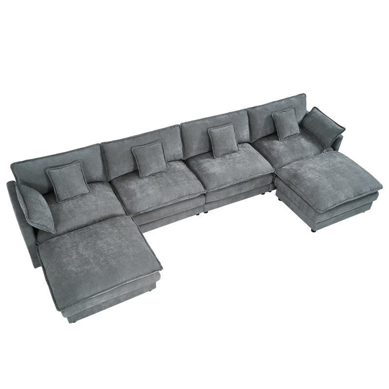 Maarif 151'' Oversized Sectional Sofa U-Shaped Couch with Ottomans, Dark Grey Velvet