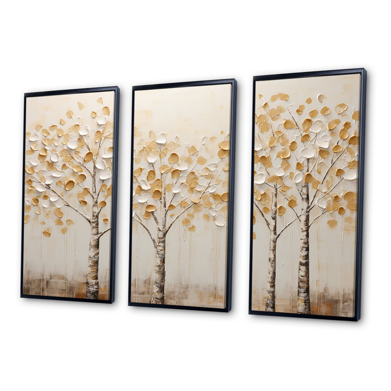 Ensemble d'armoire murale Beige Trees Harmony, Cadre flottant noir, H 40 po x l 60 po x P 1 po