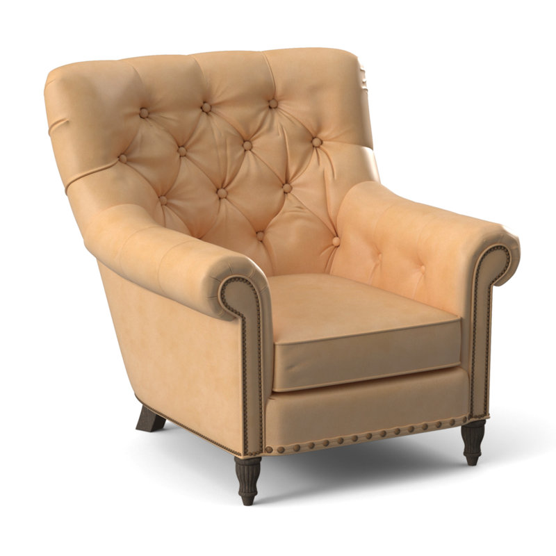 Kirby Leather Club Chair, #9 & #54 Natural, Aline Light Gray Stonewash Genuine Leather, Cobblestone