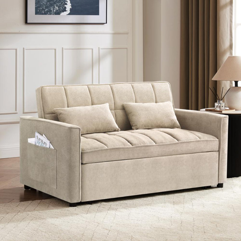 Harriet 2 Seater Linen Sofa Bed, Beige