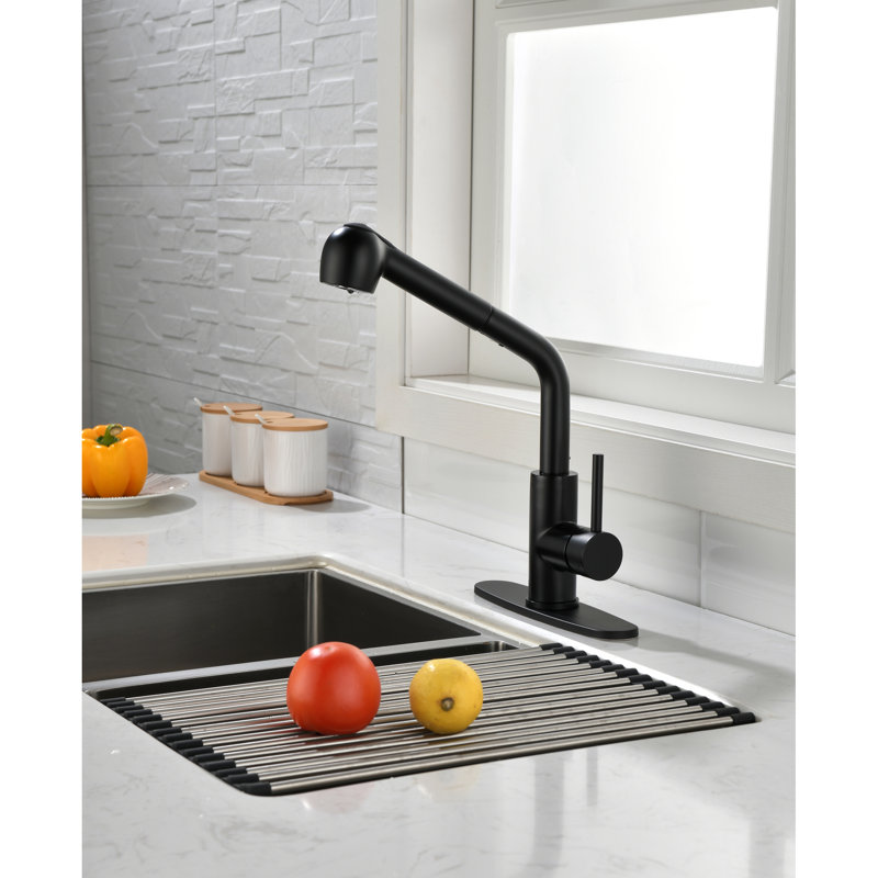 Matte Black Kitchen Faucet With Pull Out Spray, Single Handle Sink 360 Rotating High Nozzle. Corrosion And Rust Surface For Long-Lasting Performance. Easily Control Water Temp Flow One Handle.