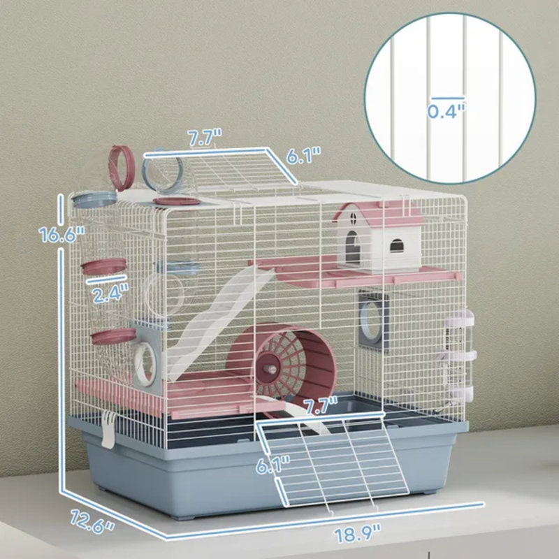 Cage à hamster à 3 niveaux avec tunnels, rampes et accessoires complets