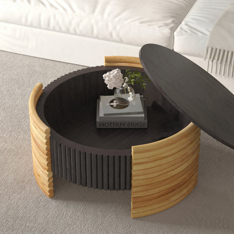 31.50" Colorblocked Striped Coffee Table - Flip-Top Storage - Dark Brown/Wood, Dark Brown