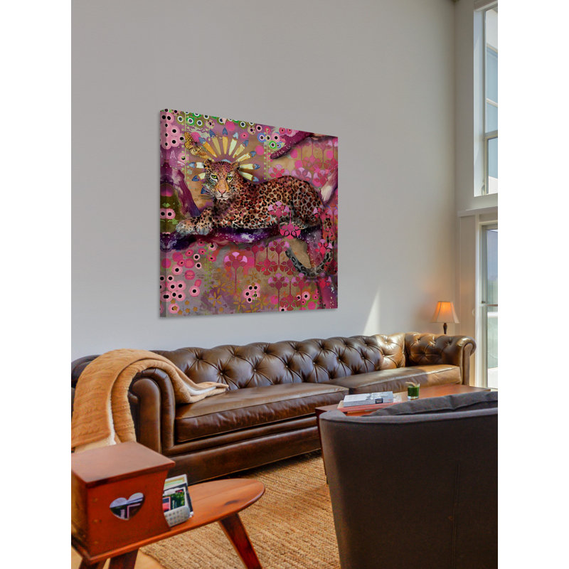 Léopard et papillon imprimé sur toile, H 40 po x l 40 po x P 1,5 po